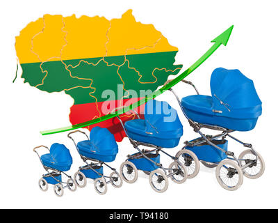 Taux de natalité croissante en Lituanie, concept. Le rendu 3D isolé sur fond blanc Banque D'Images