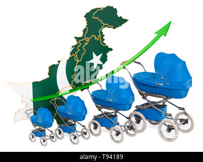 Taux de natalité croissante au Pakistan, concept. Le rendu 3D isolé sur fond blanc Banque D'Images