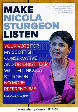 Ruth Davidson Parti conservateur écossais 2019 Brochure de la campagne des élections européennes Banque D'Images