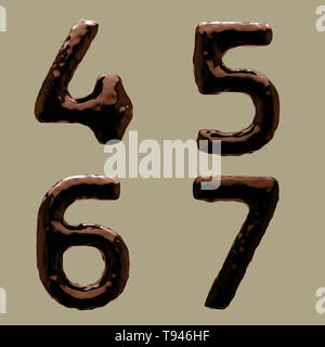 3D Render of Chocolate Alphabet (lettres et chiffres). Clipping path inclut. Banque D'Images