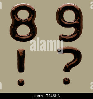 3D Render of Chocolate Alphabet (lettres et chiffres). Clipping path inclut. Banque D'Images