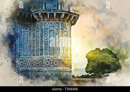 L'aquarelle d'Itimad-ud-Daulah ou Baby Taj à Agra, Inde Banque D'Images