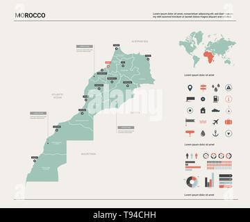 Carte vectorielle du Maroc. Carte pays avec la division, villes et capitale Rabat. Une carte politique, carte du monde, les éléments de l'infographie. Illustration de Vecteur