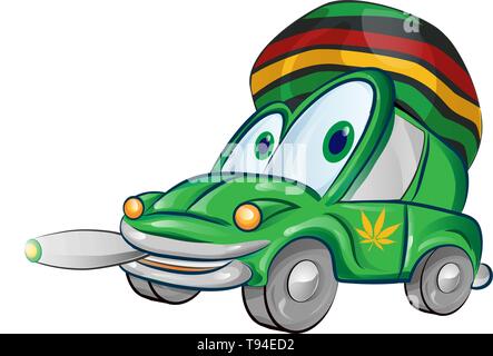 Dessin animé voiture jamaïcaine isolé sur fond blanc Illustration de Vecteur