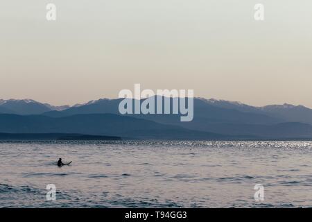 Un surfeur avec sa planche de surf dans l'eau Banque D'Images