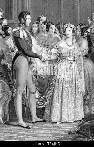 Mariage de la reine Victoria et le Prince Albert, le 10 février 1840, gravure de Charles Eden Wagstaff, 1844 Banque D'Images