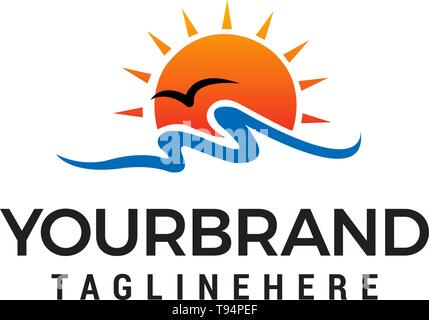 Sun beach concept design de logo template vector Illustration de Vecteur