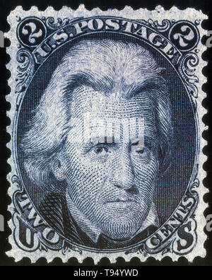 Blackjack Black Jack ou était le 2¢ dénomination United States Postage Stamp émis à partir du 1er juillet 1863 à 1869, est généralement appelé 'Black Jack' en raison du grand art du portrait du président des États-Unis, Andrew Jackson sur son visage imprimé en noir. Banque D'Images