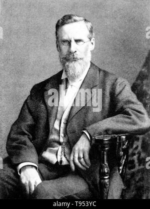 William Crookes (17 juin 1832 - 4 avril 1919) était un physicien et chimiste anglais, spectroscopie. En 1861, il a découvert un élément inconnu auparavant avec une raie d'émission vert clair dans son spectre et nommé l'élément le thallium. En 1895, il a identifié le premier échantillon d'hélium. Banque D'Images