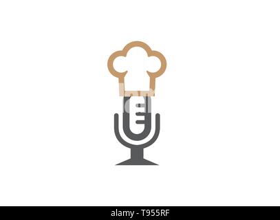 Microphone avec cuisinière hat pour logo design Illustration de Vecteur