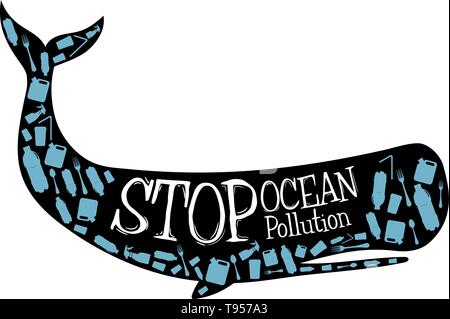 Remplissage des baleines avec du plastique Arrêter la pollution des océans message au format vectoriel Illustration de Vecteur