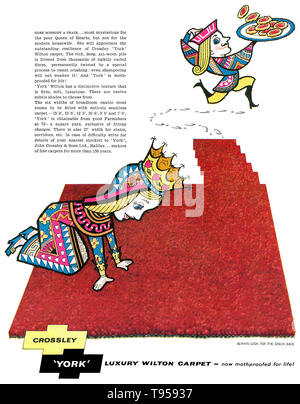 1958 La publicité pour 'York' Crossley tapis Wilton de luxe. Banque D'Images