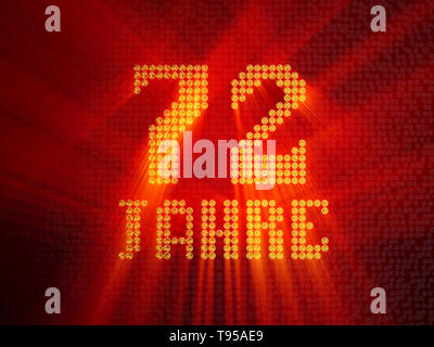 Nombre d'or allemand soixante-deux ans (numéro 72 ans) font en pointillés, vue du dessus, avec les rayons lumineux. 3D illustration Banque D'Images