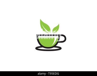 Tasse de thé dans un mug avec feuilles de menthe pour le logo Illustration de Vecteur