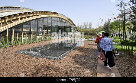 (190516) -- BEIJING, 16 mai 2019 (Xinhua) -- Les touristes visiter l'INBAR (Organisation International Bamboo and Rattan) Jardin de l'Exposition Horticole Internationale de Beijing 2019 (Expo 2019) Beijing dans le district de Yanqing, Beijing, capitale de la Chine, le 16 mai 2019. Le jeudi est le jour de l'honneur de l'Organisation internationale le bambou et le rotin. (Xinhua/Li Xin) Banque D'Images