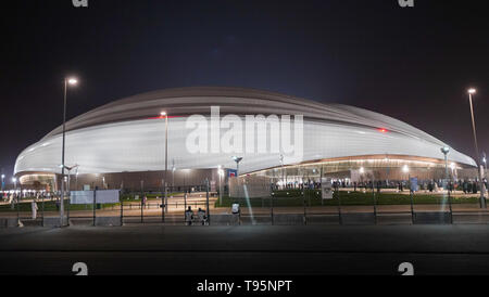 16 mai 2019, au Qatar, Al Wakrah : une vue générale du Stade Al Wakrah avant son ouverture au cours de l'Émir du Qatar de football match final de la coupe entre Al Saad et al Duhail. Al Wakrah Stadium est conçu sous la forme d'un bateau à voile traditionnel de la région et a une capacité d'environ 40 000. Photo : Sharil Babu/dpa Banque D'Images