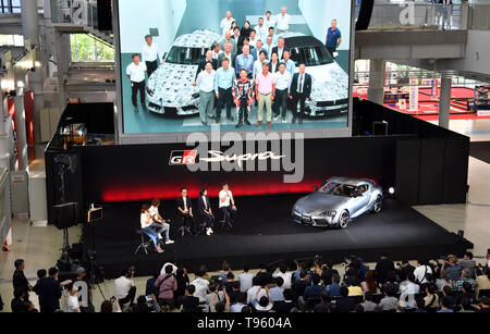 Tokyo, Japon. 17 mai, 2019. La cinquième génération de Toyota Supra fait ses débuts à nouveau à Tokyo le vendredi, Mai 17, 2019, après 17 ans d'absence. Le partenariat avec BMW, le modèle 2020 partage la même plate-forme de base, comme la nouvelle BMW Z4. Credit : Natsuki Sakai/AFLO/Alamy Live News Banque D'Images