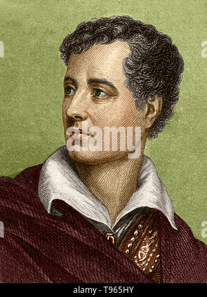 George Gordon Byron, (1788 -1824), communément connu sous le nom de Lord Byron, était un poète anglais et une figure de proue dans le mouvement romantique. Entre Byron's oeuvres les plus connues sont les longs poèmes narratifs Don Juan et Childe Harold's Pilgrimage et court lyric elle marche dans la beauté. Il est considéré comme l'un des plus grands poètes britanniques et reste très lu et influente. Banque D'Images