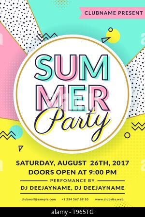 Summer party invitation. Flyer Modèle. Vector design dans quartier branché de style géométrique. Illustration de Vecteur