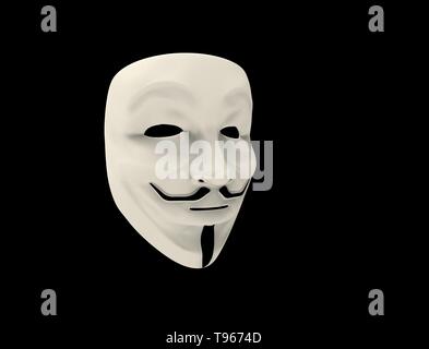 Le rendu 3D illustration de Guy Fawkes masque anonyme. Banque D'Images