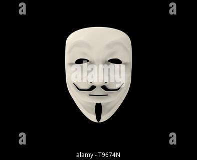 Le rendu 3D illustration de Guy Fawkes masque anonyme. Banque D'Images