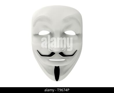 Le rendu 3D illustration de Guy Fawkes masque anonyme. Banque D'Images