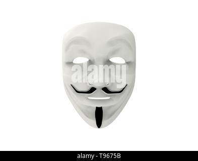 Le rendu 3D illustration de Guy Fawkes masque anonyme. Banque D'Images