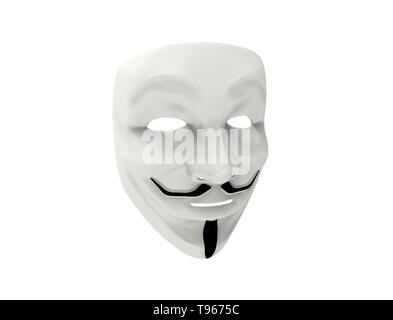 Le rendu 3D illustration de Guy Fawkes masque anonyme. Banque D'Images