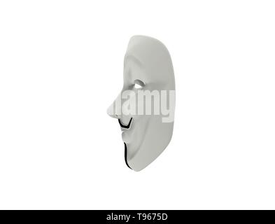 Le rendu 3D illustration de Guy Fawkes masque anonyme. Banque D'Images