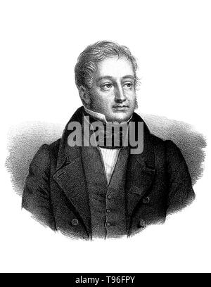 Baron GUILLAUME Dupuytren (5 octobre 1777 - 8 février 1835) était un anatomiste et chirurgien militaire français. Bien qu'il a acquis beaucoup d'estime pour traiter les hémorroïdes de Napoléon Bonaparte, il est connu pour sa description de la maladie de Dupuytren qui porte son nom et qu'il a d'abord exploité sur en 1831 et publiée dans The Lancet en 1834. Il est mort en 1835 à l'âge de 57 ans. Aucun artiste crédité, sans date. Banque D'Images