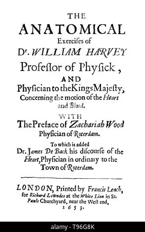 William Harvey (11 avril 1578 - 3 juin 1657) était un médecin anglais. Harvey a été la première personne à déterminer avec précision comment le cœur distribué du sang dans les organismes humains et animaux et a également été le premier à avancer la théorie selon laquelle les humains et les autres mammifères reproduit lorsqu'un ovule est fécondé par le sperme. Son travail "De Motu Cordis", publié en 1628, reste une étape importante dans la science. Il est mort en 1657 à l'âge de 79 ans. Banque D'Images