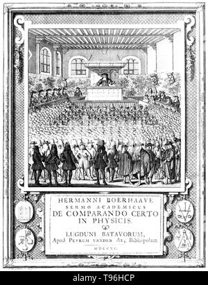 Herman Boerhaave (Décembre 31, 1668 - Septembre 23, 1738) était un botaniste néerlandais, chimiste, médecin et humaniste, considéré comme le fondateur de l'enseignement clinique et de l'hôpital universitaire moderne. Tous les princes de l'Europe lui a envoyé les élèves, qui ont trouvé dans ce savant professeur non seulement un professeur infatigable, mais un salut guardian. En 1714, lorsqu'il a été nommé recteur de l'université et à ce titre a introduit le système moderne d'enseignement clinique. Banque D'Images