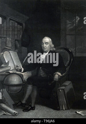 Benjamin Franklin (17 janvier 1706 - 17 avril 1790) a été l'un des pères fondateurs des États-Unis. Il était un auteur, de l'imprimante, le théoricien politique, homme politique, ministre des Postes, scientifique, inventeur, musicien, satiriste, activiste civique, homme d'État et diplomate. En tant que scientifique, il a été une figure majeure de l'Américain des lumières et l'histoire de la physique pour ses découvertes et théories sur l'électricité. Banque D'Images