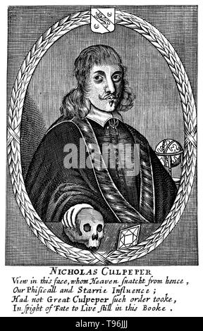 Nicholas Culpeper (Octobre 18, 1616 - janvier 10, 1654) était un botaniste anglais, herboriste, médecin et astrologue. Ses livres publiés comprend l'anglais Physitian (1652), l'ensemble de plantes médicinales (1653), qui contient une mine de connaissances, d'herbes médicinales et pharmaceutiques et Astrologique de jugement de la maladies Decumbiture des malades (1655), qui est l'un des plus connus des documents détaillés sur la pratique de l'astrologie médicale. Banque D'Images