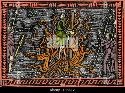Jeanne d'Arc (6 janvier 1412 - 30 mai 1431) Héroïne nationale de la France et un saint catholique. Un paysan né dans l'est de la France qui a déclaré la direction divine, elle a dirigé l'armée française à plusieurs victoires importantes pendant la Guerre de Cent Ans, qui a ouvert la voie pour le couronnement de Charles VII. Elle a été capturée par les Bourguignons, vendus à l'anglais, jugé par un tribunal ecclésiastique, et brûlé sur le bûcher quand elle avait 19 ans. Banque D'Images