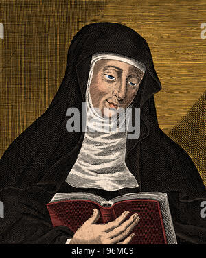 Hildegarde de Bingen (1098 - 17 septembre 1179) était une abbesse bénédictine allemande, écrivain, compositeur, philosophe, mystique chrétienne, visionnaire et polymathe. Il est considéré comme le fondateur de l'histoire naturelle scientifique en Allemagne. L'une de ses œuvres de compositeur, l'Ordo Virtutum, est un exemple précoce de drame liturgique de et sans doute la plus ancienne moralité. Banque D'Images