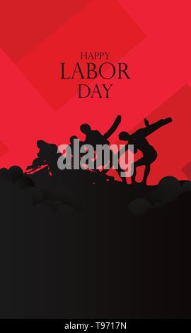 Heureux du travail la journée d'ouverture. Modèle de conception. Triomphe du travail statue sur la Marina Beach Illustration de Vecteur