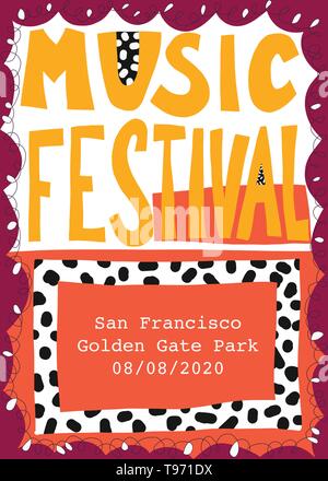 Modèle d'affiche du festival de musique hand drawn vector illustration Illustration de Vecteur