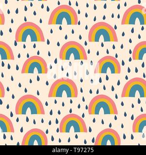Les arcs-en-ciel et de gouttes de style vintage modèle vectoriel continu Illustration de Vecteur