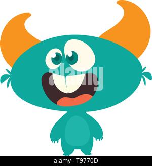 Surpris cute cartoon monster icône. Vector monster Mascot. Conception pour l'Halloween ou l'autocollant de l'emblème Illustration de Vecteur