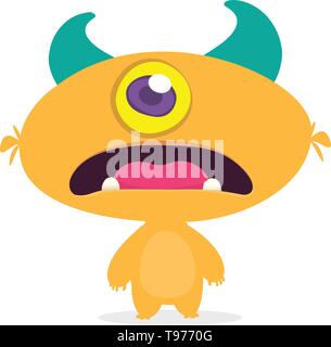 Cartoon vector monster. Alien Monster illustration avec surprise l'expression. Alien vert choquante pour Halloween design Illustration de Vecteur