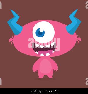 Surpris cute cartoon monster icône. Vector monster Mascot. Conception pour l'Halloween ou l'autocollant de l'emblème Illustration de Vecteur