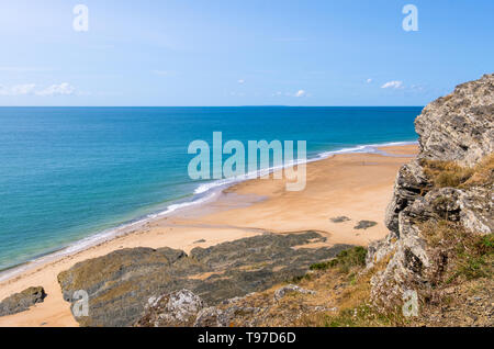 Côte Rocheuse et plage sur la Cape Carteret. Rouen, Normandie, France Banque D'Images
