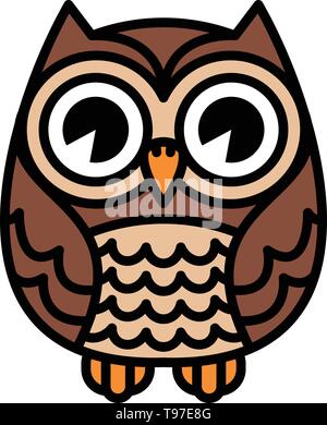 Cute Cartoon Owl oiseau avec de grands yeux en position assise Illustration de Vecteur
