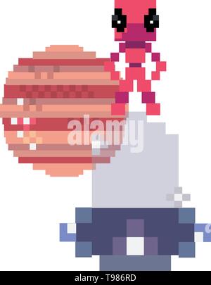 L'espace ufo invader jeu vidéo pixel retro vector illustration Illustration de Vecteur