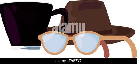 Tasse à café chapeau lunettes happy fathers day vector illustration Illustration de Vecteur