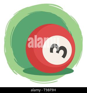 Boule de billard rouge numéro 3 trois vector illustration isolé sur fond blanc vert Illustration de Vecteur