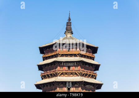 Nov 2014, Yingxian, Chine : La pagode en bois de Yingxian, près de Datong, province de Shanxi, en Chine. Site du patrimoine mondial de l'UNESCO, est le plus ancien et le plus grand bien Banque D'Images