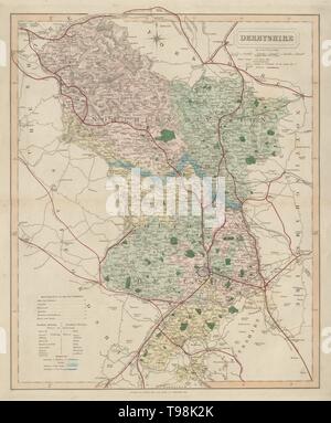 Derbyshire County carte antique par J & C Walker. Chemins & quartiers 1868 Banque D'Images