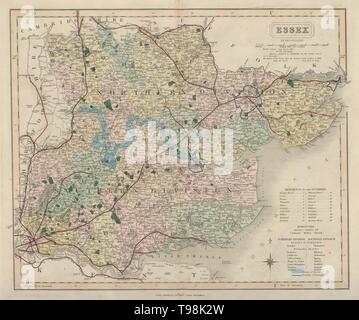 Essex County carte antique par J & C Walker. Chemins & quartiers 1868 ancien Banque D'Images